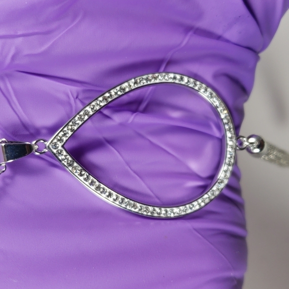 Swarovski Crystal Necklace Sterling Silver Overlay Teardrop Chain Tassel Pendant - Picture 10 of 11